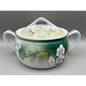 Vtg RS Germany Hand Painted Floral Porcelain Lidded Sugar Bowl Gold As Is